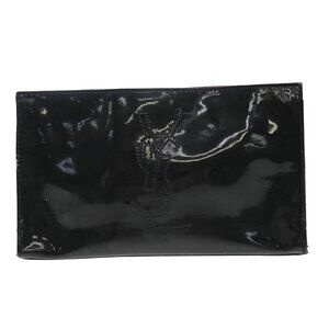 YVES SAINT LAURENT YSL Logo Pouch Bag Patent Leather Black Pink GHW 03KB043